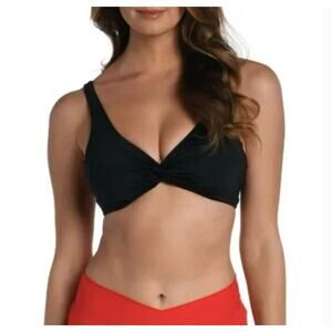 La Blanca Island Goddess Underwire Twist Front Black Swimsuit Top Size 12 NWOT